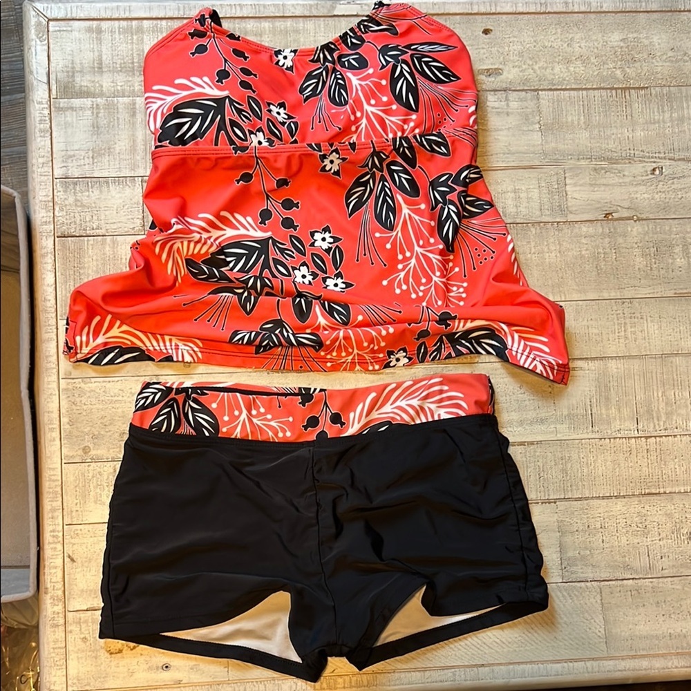 Red Floral Tankini Women’s Swim Set Med Beach‎ pool Summer swimming Sun Boat Y2K